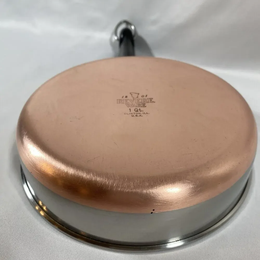 Revere Ware 1 Qt Skillet Frying Pan Saucepan Copper Bottom Stainless Clinton USA